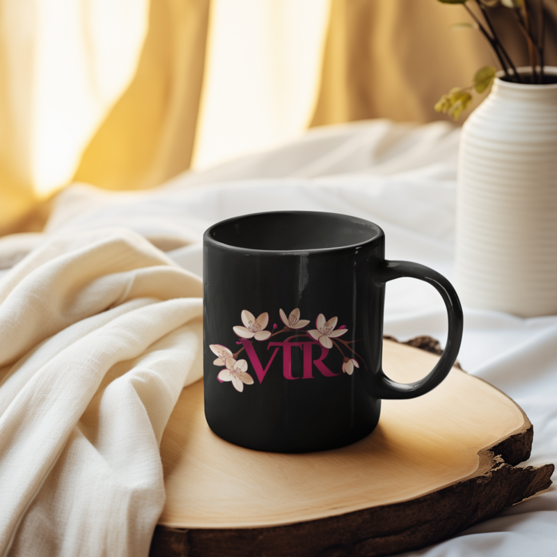 Mug Black VTR Red Flowers Sakura