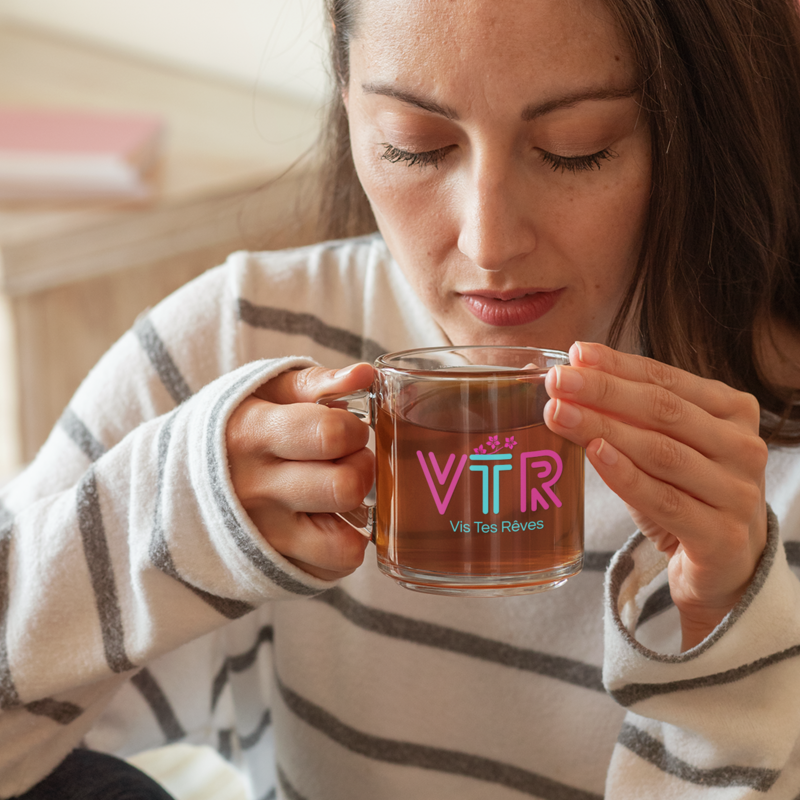 Glass Mug VTR Vis Tes Rêves Blue Pink
