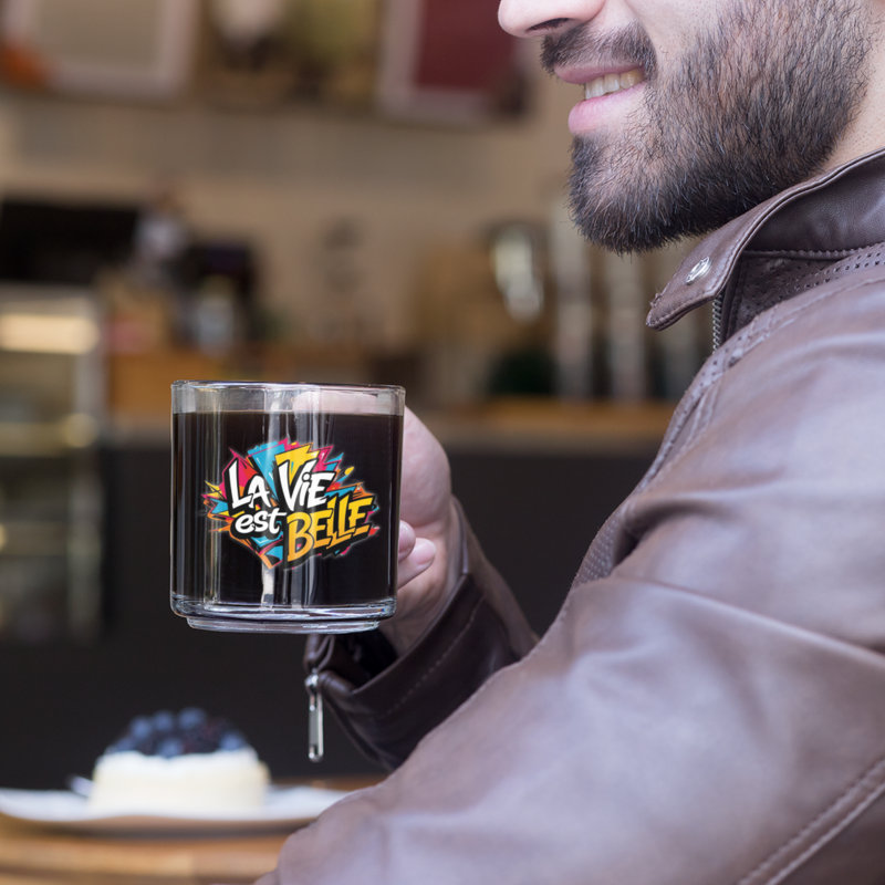 Glass Mug La Vie Est Belle Graffiti