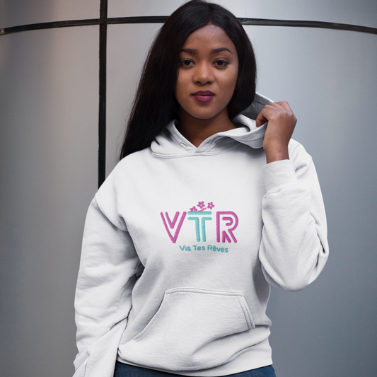 Sweat à Capuche Blanc VTR Vis Tes Rêves Bleu rose