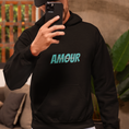 Load image into Gallery viewer, Hoodie Black Amour Toujours Blue
