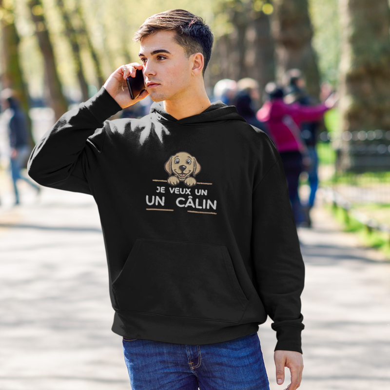 Hoodie Black Je Veux Un Calin Dog