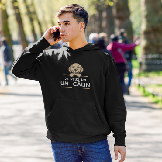 Hoodie Black Je Veux Un Calin Dog