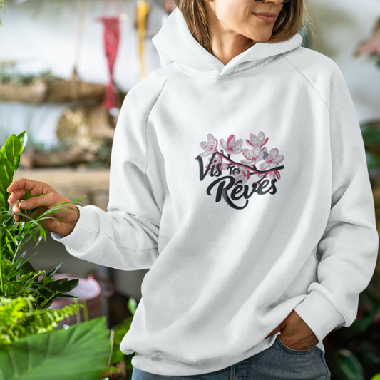 Hoodie White Vis Tes Rêves Cherry Blossoms