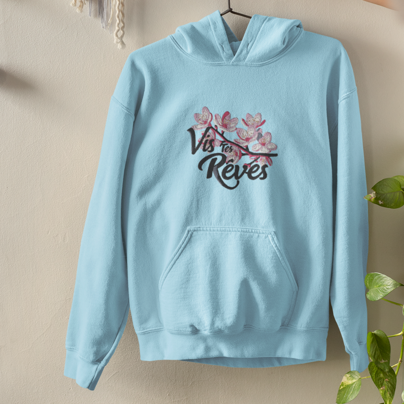 Hoodie Blue Vis Tes Rêves Cherry Blossoms