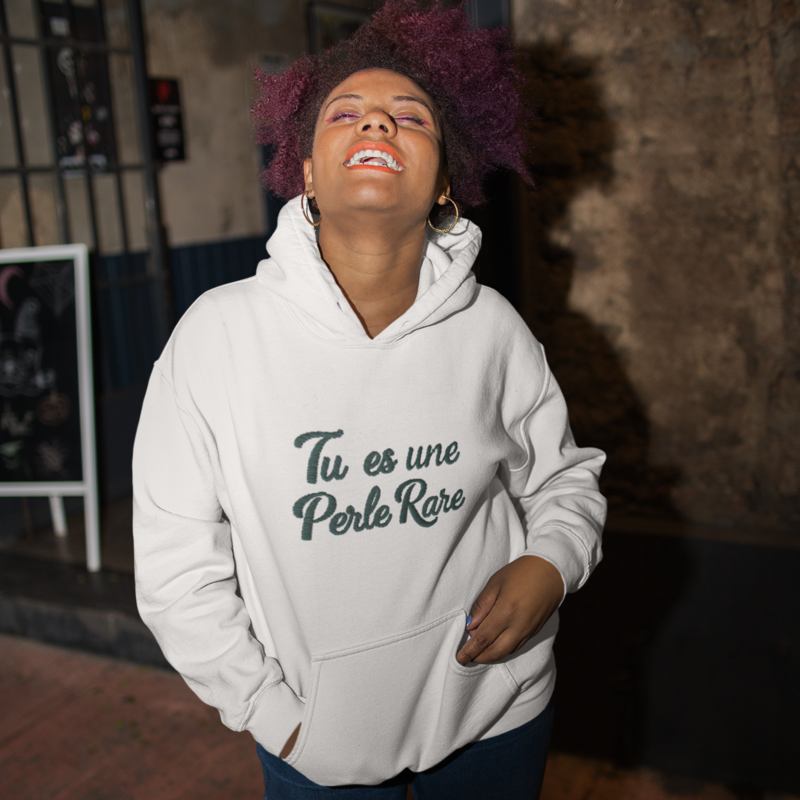Hoodie White Tu es Une Perle Rare