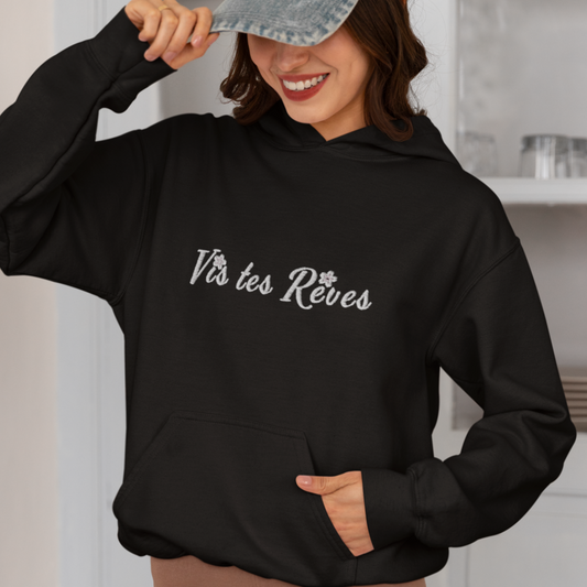 Hoodie Black Vis Tes Rêves White Flowers Sakura