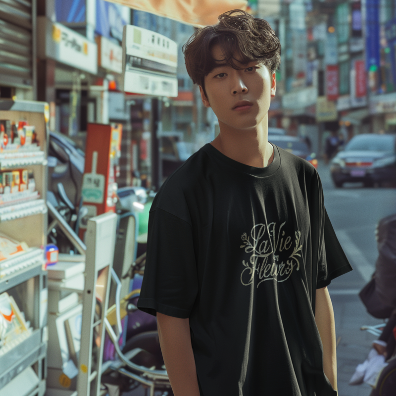 Tee Shirt Black La Vie en Fleurs Gold