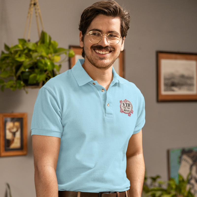 Polo Shirt Bleu VTR Vis Tes Rêves Pink Circle