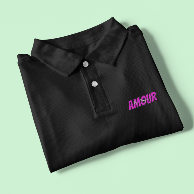 Polo Shirt Black Amour Pour Toujours Pink