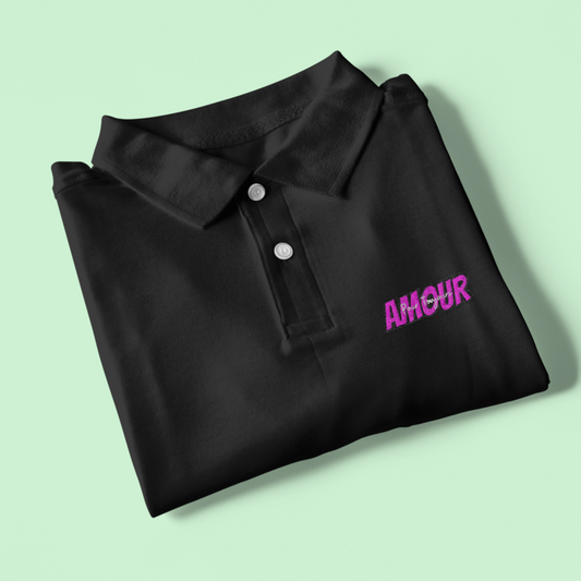 Polo Shirt Black Amour Pour Toujours Pink