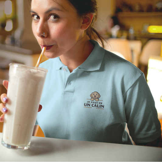 Polo Shirt Blue Je Veux Un Câlin Dog