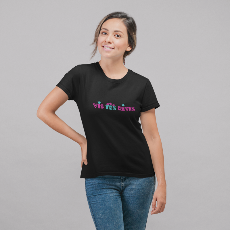 Tee Shirt Black Vis Tes Rêves Blue Pink