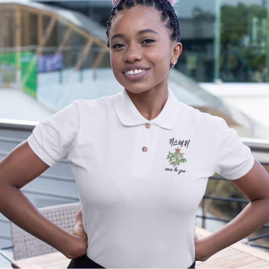 Polo Shirt White Embrasse Moi Sous le Gui In French Korea