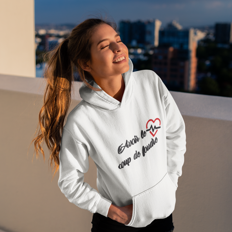 Hoodie White Avoir le Coup de Foudre