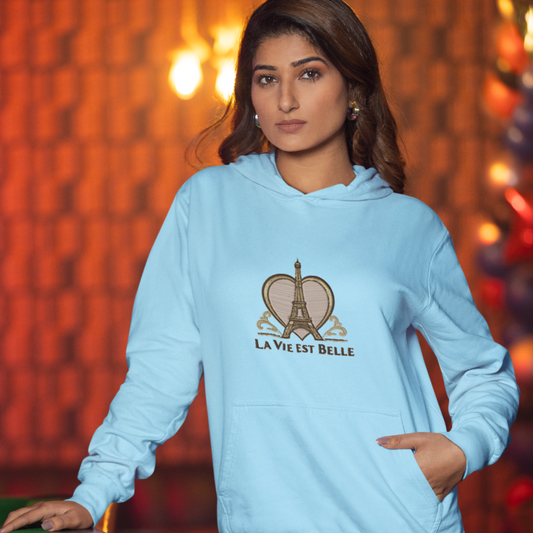 Hoodie Blue La Vie Est Belle With Heart
