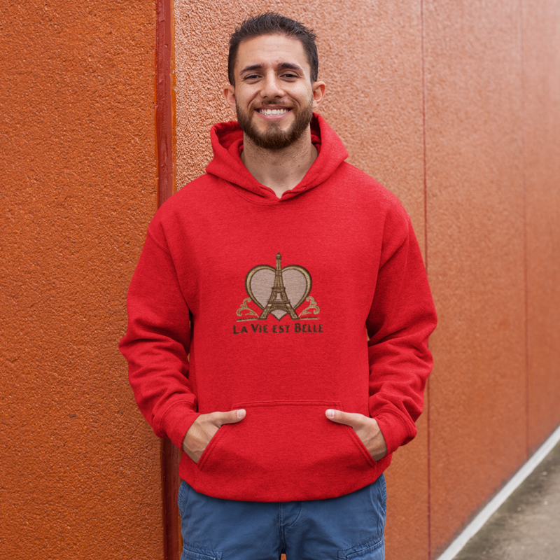Hoodie Red  La Vie Est Belle With Heart