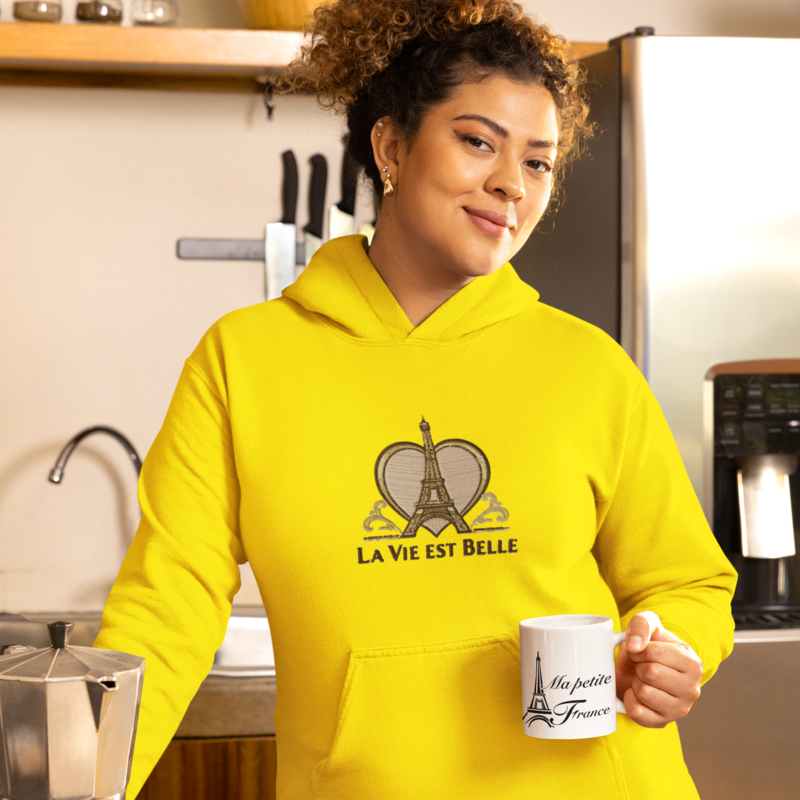 Hoodie Yellow La Vie Est Belle With Heart