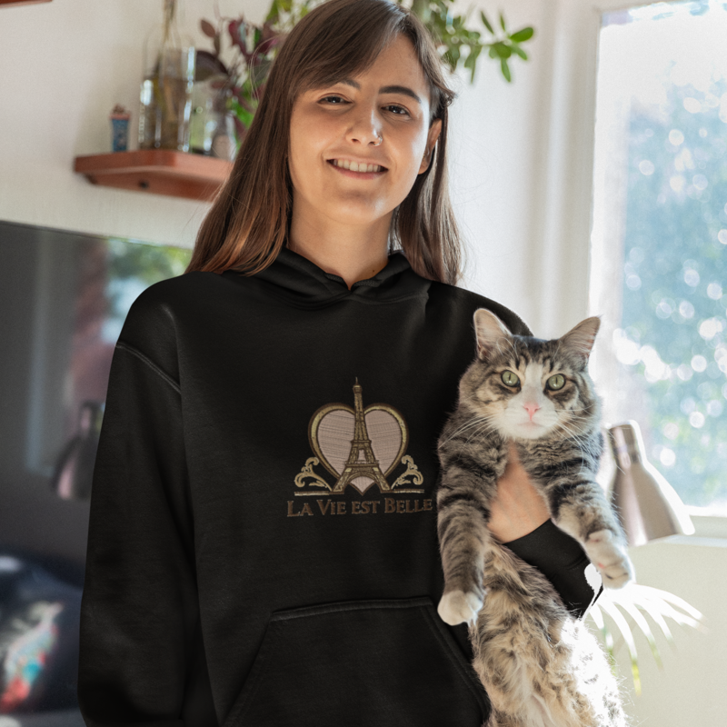 Hoodie Black La Vie Est Belle With Heart