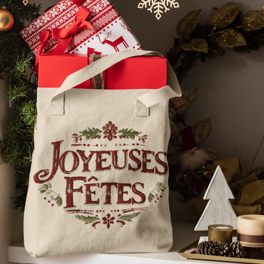 Canvas Tote Bag Beige Joyeuses Fetes