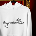 Load image into Gallery viewer, Hoodie White Donner sa Langue au Chat
