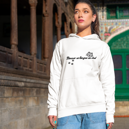 Hoodie White Donner sa Langue au Chat
