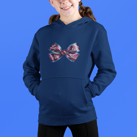 Child Hoodie Navy La vie Est Belle Ribbon Knot