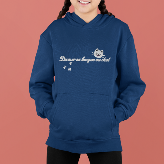 Child Hoodie Navy Donner sa Langue au Chat