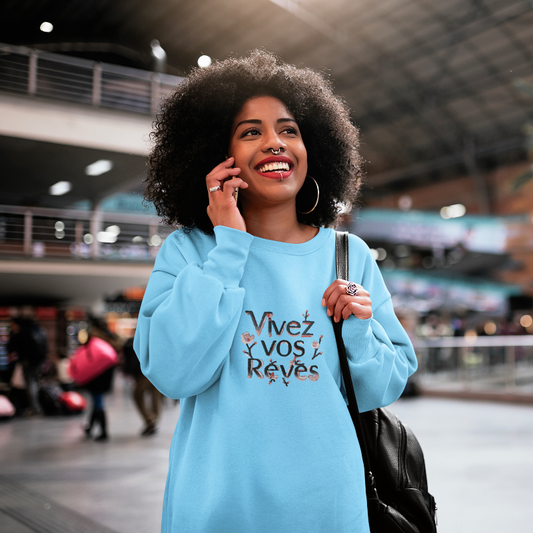 Sweater Blue Vivez Vos Rêves Cherry Blossoms