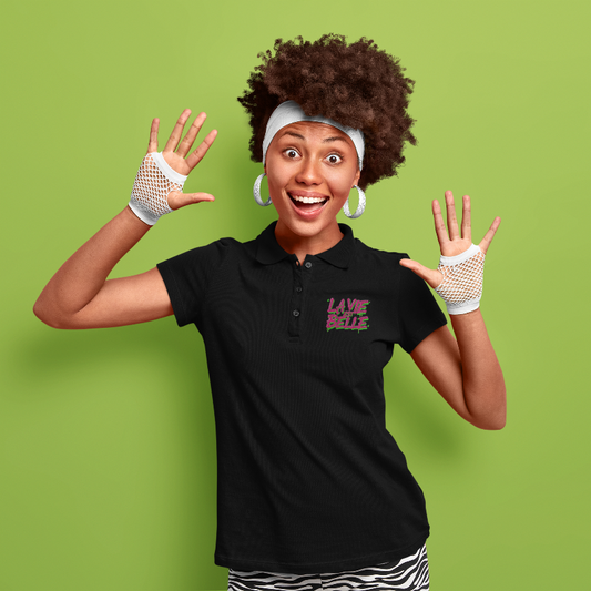 Polo Shirt Black La Vie Est Belle Green Pink