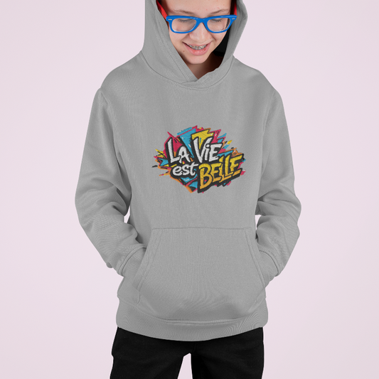 Child Hoodie Gray La Vie Est Belle Graffiti