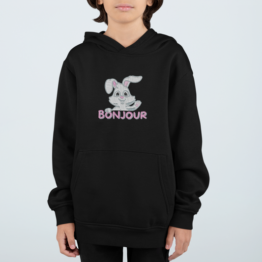 Child Hoodie Black Bonjour Rabbit
