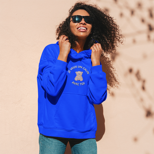 Hoodie Navy Je Veux un Calin Avec Toi Teddy Bear
