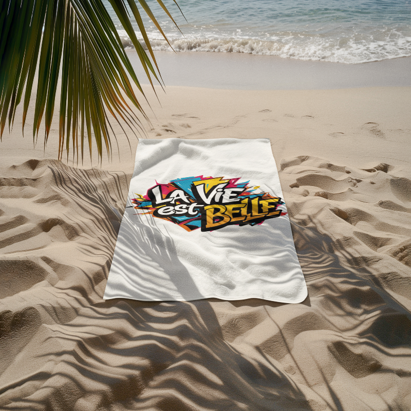 Towel White La Vie Est Belle Graffiti