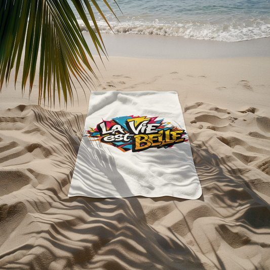 Towel White La Vie Est Belle Graffiti