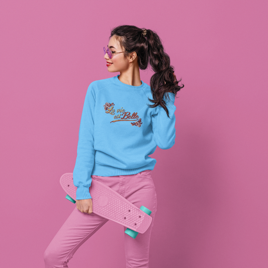 Sweater Blue La Vie Est Belle Flowers