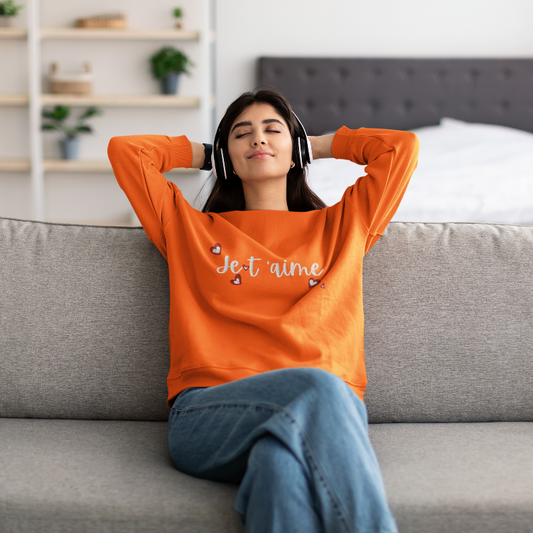 Sweater Orange Je t'Aime Hearts